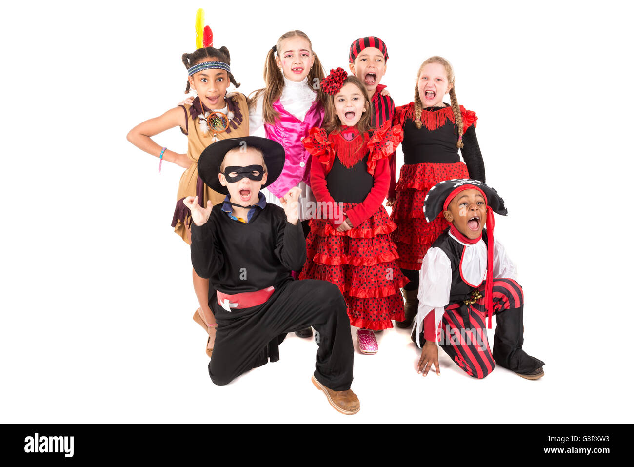 Group of kids in Halloween costumes isolated in white Stock Photo - Alamy