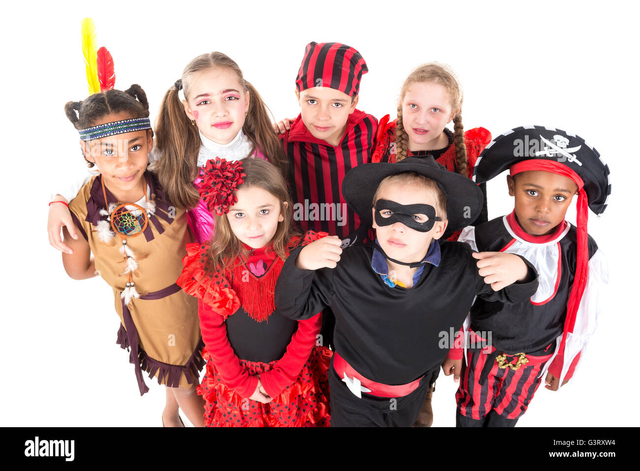 Group of kids in Halloween costumes isolated in white Stock Photo - Alamy