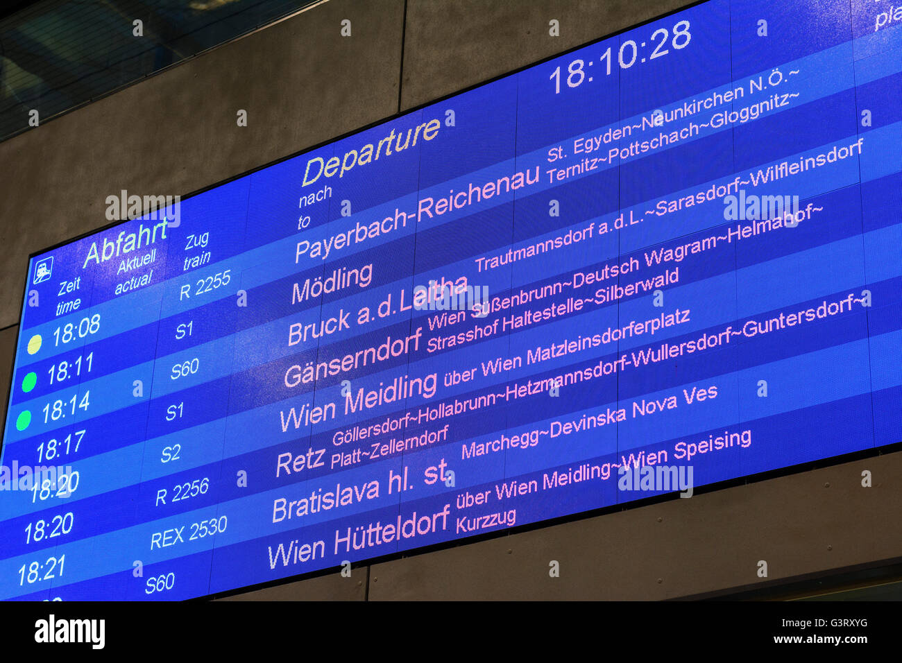 Wien Hauptbahnhof : Scoreboard for train departures, Austria, Wien, 10., Wien, Vienna Stock Photo