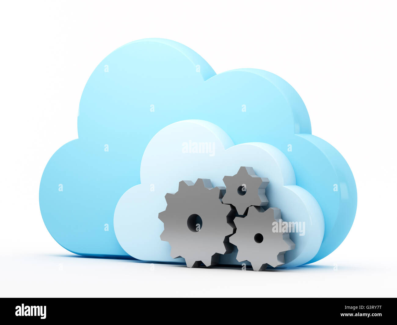 Cloud computing technology.Gears and cloud on white background Stock Photo