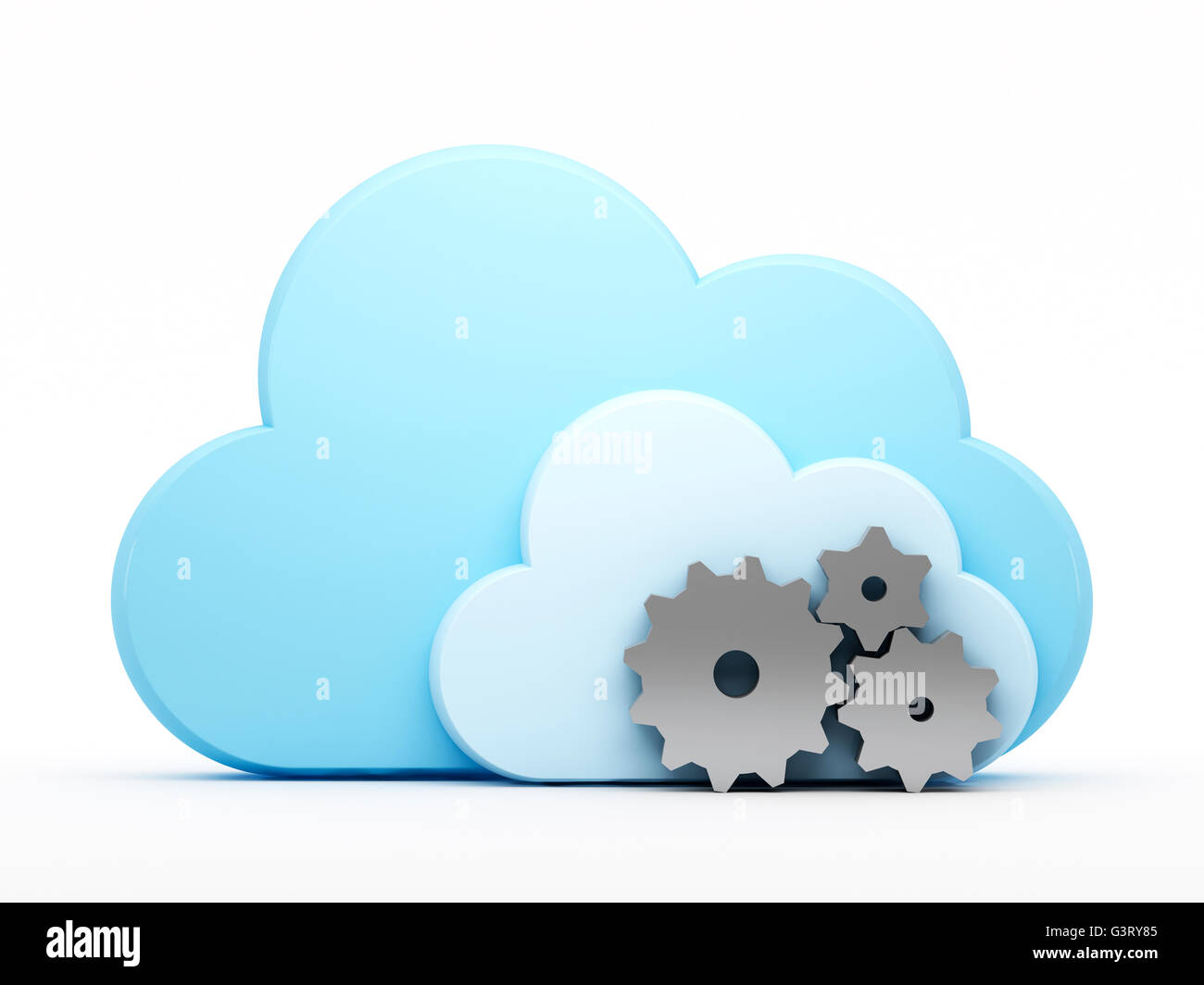 Cloud computing technology.Gears and cloud on white background Stock Photo