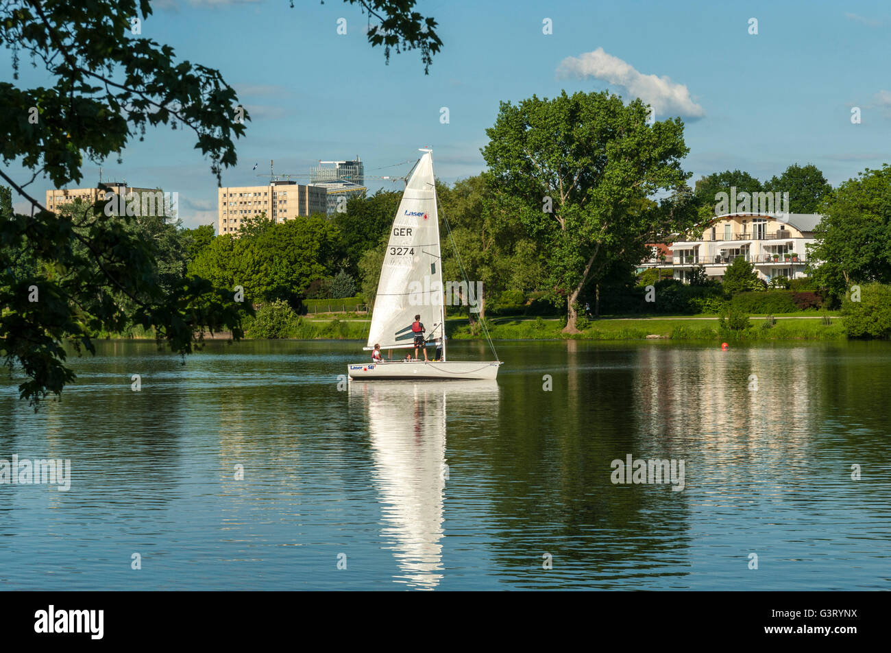 Sailboat on the Aasee in Münster, NRW, Germany. Stock Photo