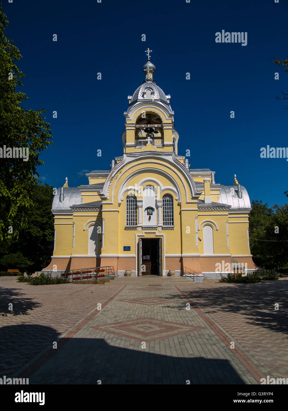 Chapel in the square on a bright sunny summer day Stock Photo