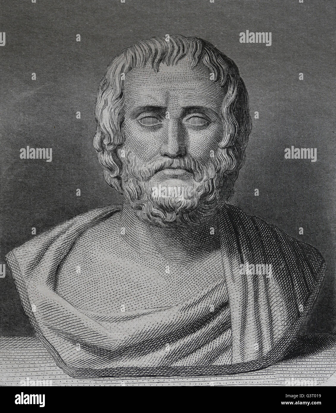 Euripides (c. 480-c.406 BC). Tragedian of classical Athens.  Portrait. Engraving, 19th c. Stock Photo