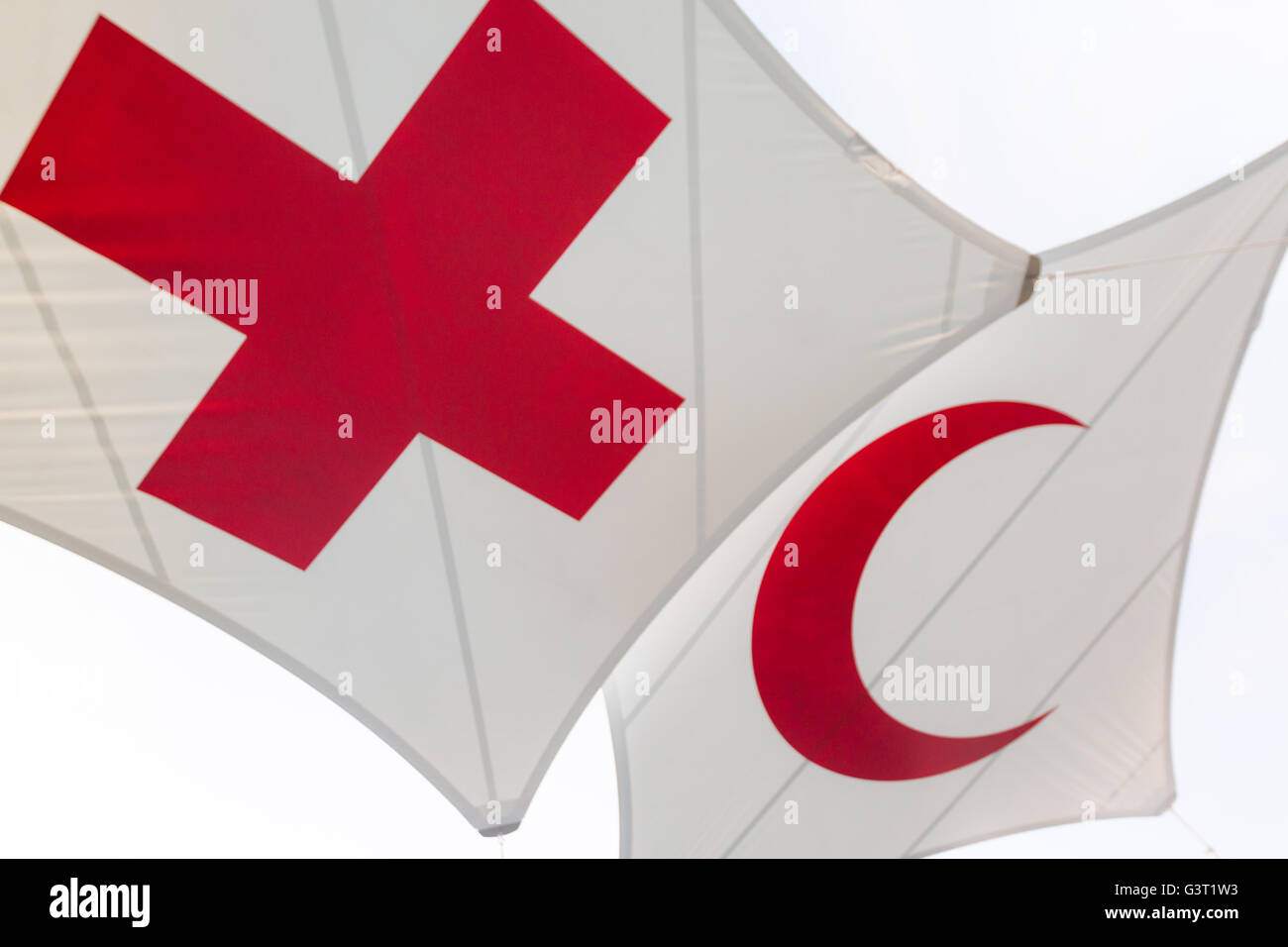 Red cross, Red Crescent flag Stock Photo