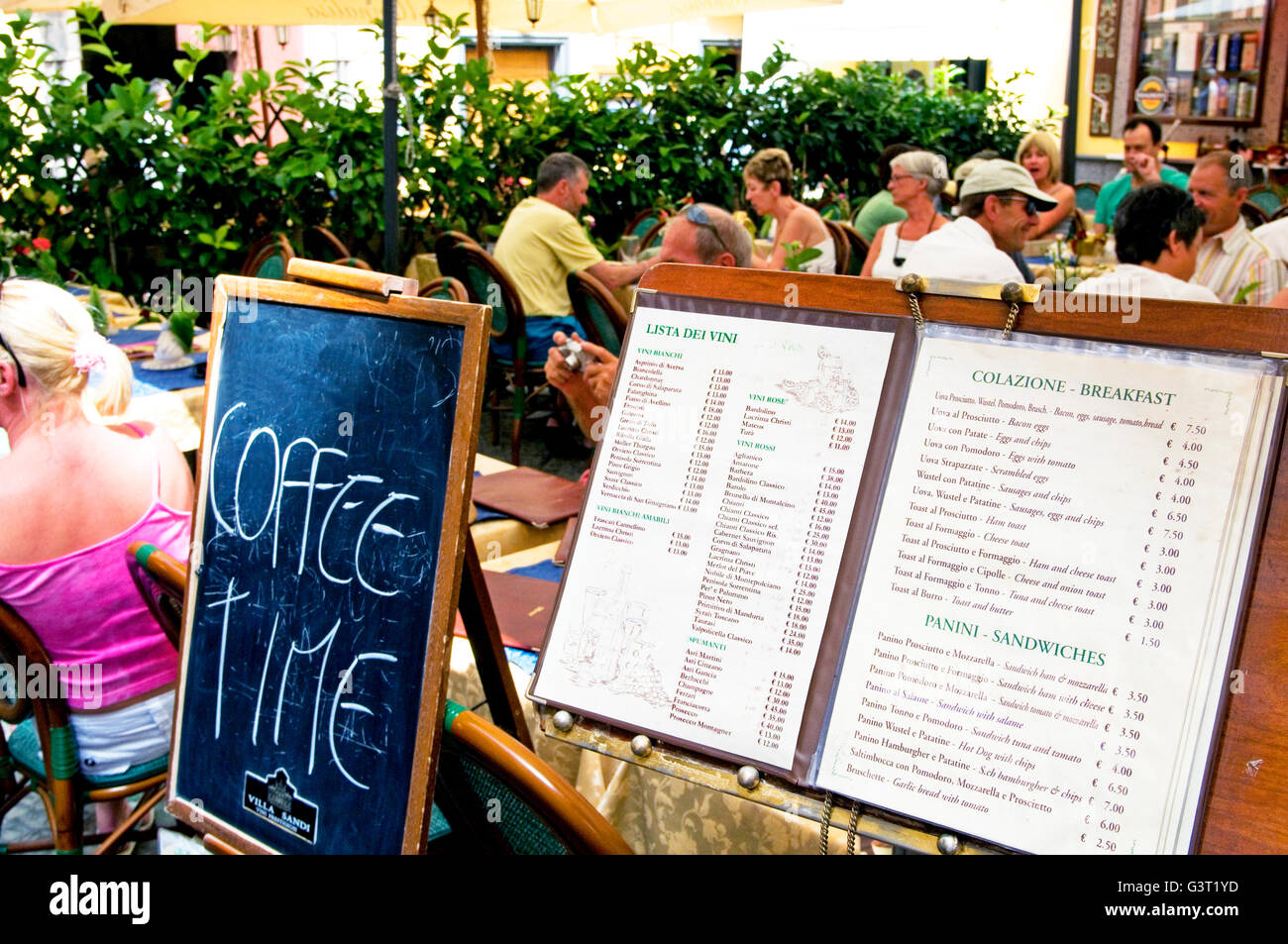 The menu at an outside restaurant - Sorrento, near Naples, Italy Stock Photo