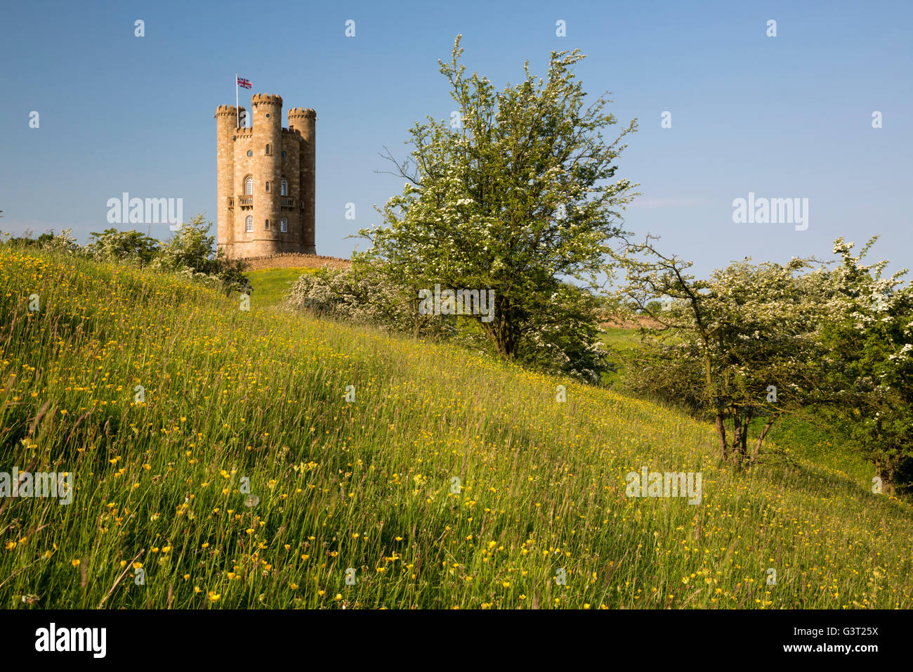 Broadway Tower in spring, Broadway, Cotswolds, Worcestershire, England, United Kingdom, Europe Stock Photo