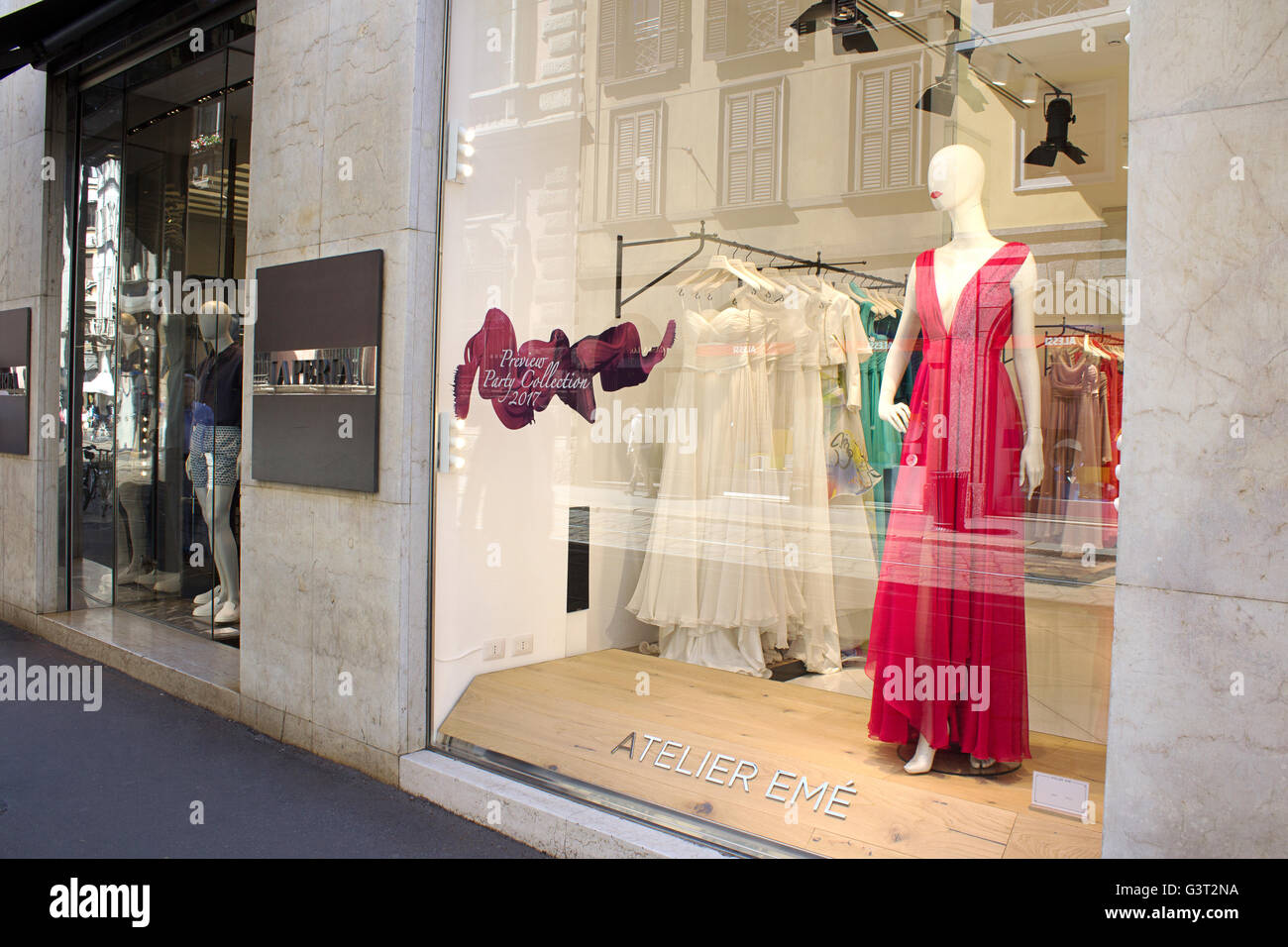 La Perla high fashion and accessories shopping windows in Milano fashion  district, Via Alessandro Manzoni Stock Photo - Alamy