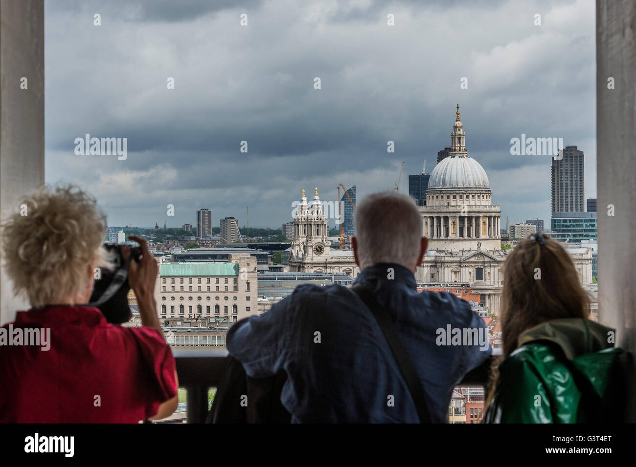 London, UK. 14th June, 2016. The viewing level provides a 360 degree view of Londons skyline - The new Tate Modern will open to the public on Friday 17 June. The new Switch House building is designed by architects Herzog & de Meuron, who also designed the original conversion of the Bankside Power Station in 2000. Credit:  Guy Bell/Alamy Live News Stock Photo