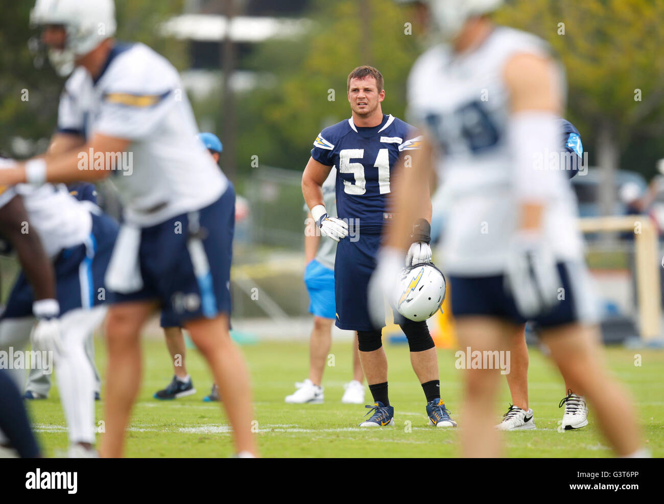 San Diego, CA, USA. 14th June, 2016. SAN DIEGO, CA - JUNE 14, 2016 - | San Diego Chargers Kyle Emanuel look on during mini camp. Credit:  K.C. Alfred/San Diego Union-Tribune/ZUMA Wire/Alamy Live News Stock Photo