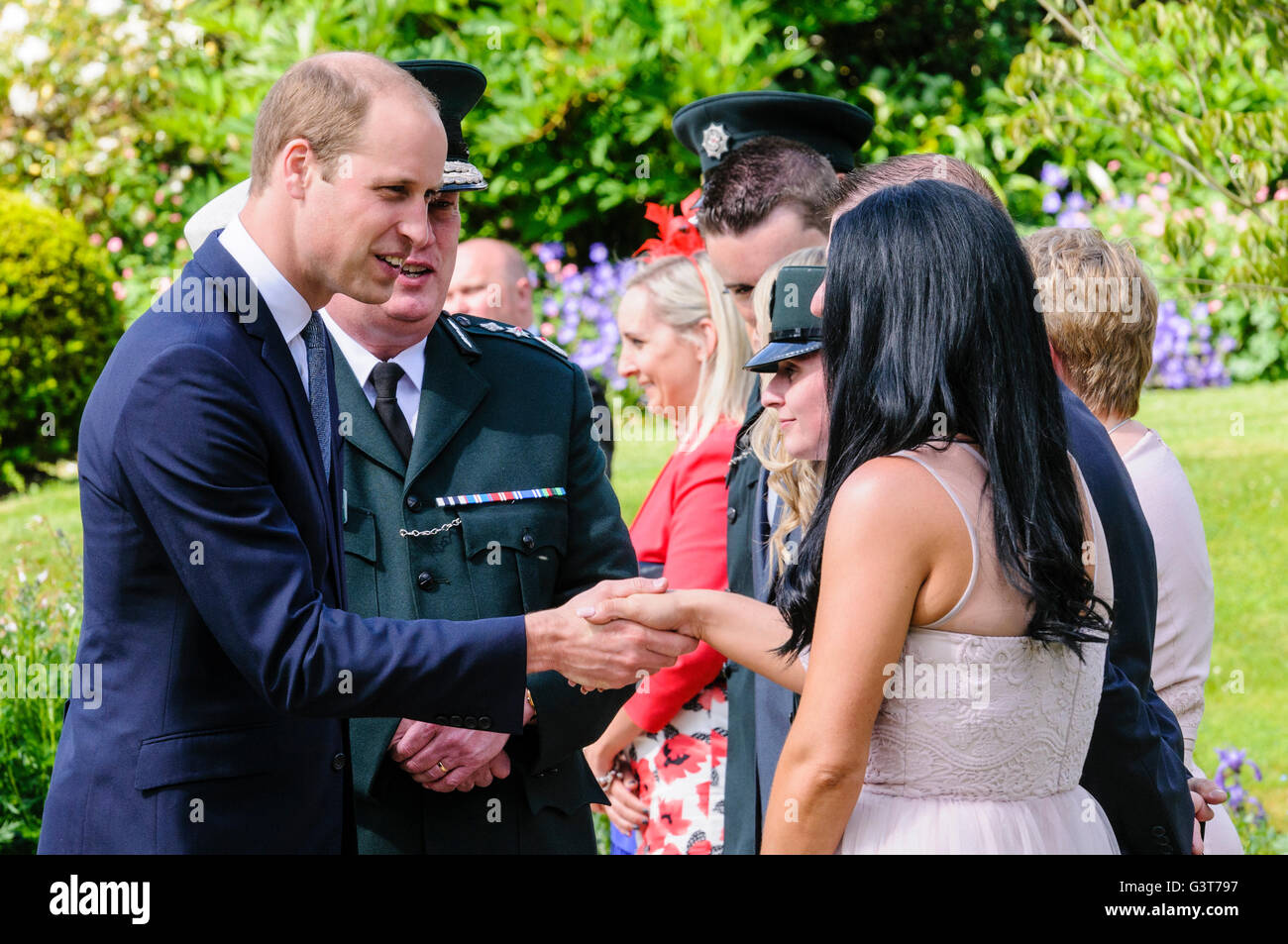 Hillsborough, Northern Ireland, UK. 14th June, 2016. The Duke of Cambridge meets serving officers from the PSNI as he attends the Northern Ireland Secretary of State's annual garden party. Credit:  Stephen Barnes/Alamy Live News Stock Photo