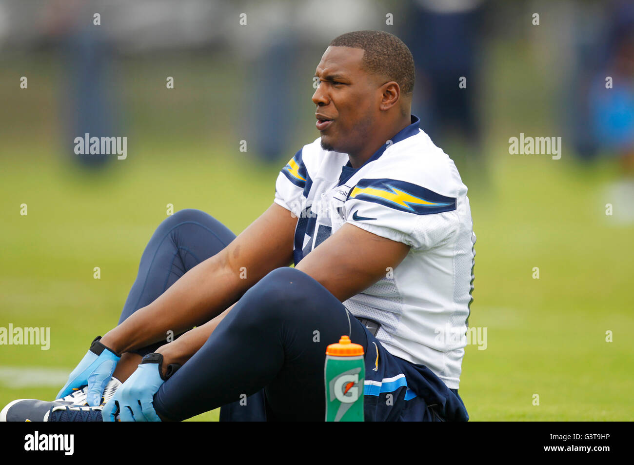 San Diego, CA, USA. 14th June, 2016. SAN DIEGO, CA - JUNE 14, 2016 - | San Diego Chargers tight end Antonio Gates stretches during mini camp. Credit:  K.C. Alfred/San Diego Union-Tribune/ZUMA Wire/Alamy Live News Stock Photo