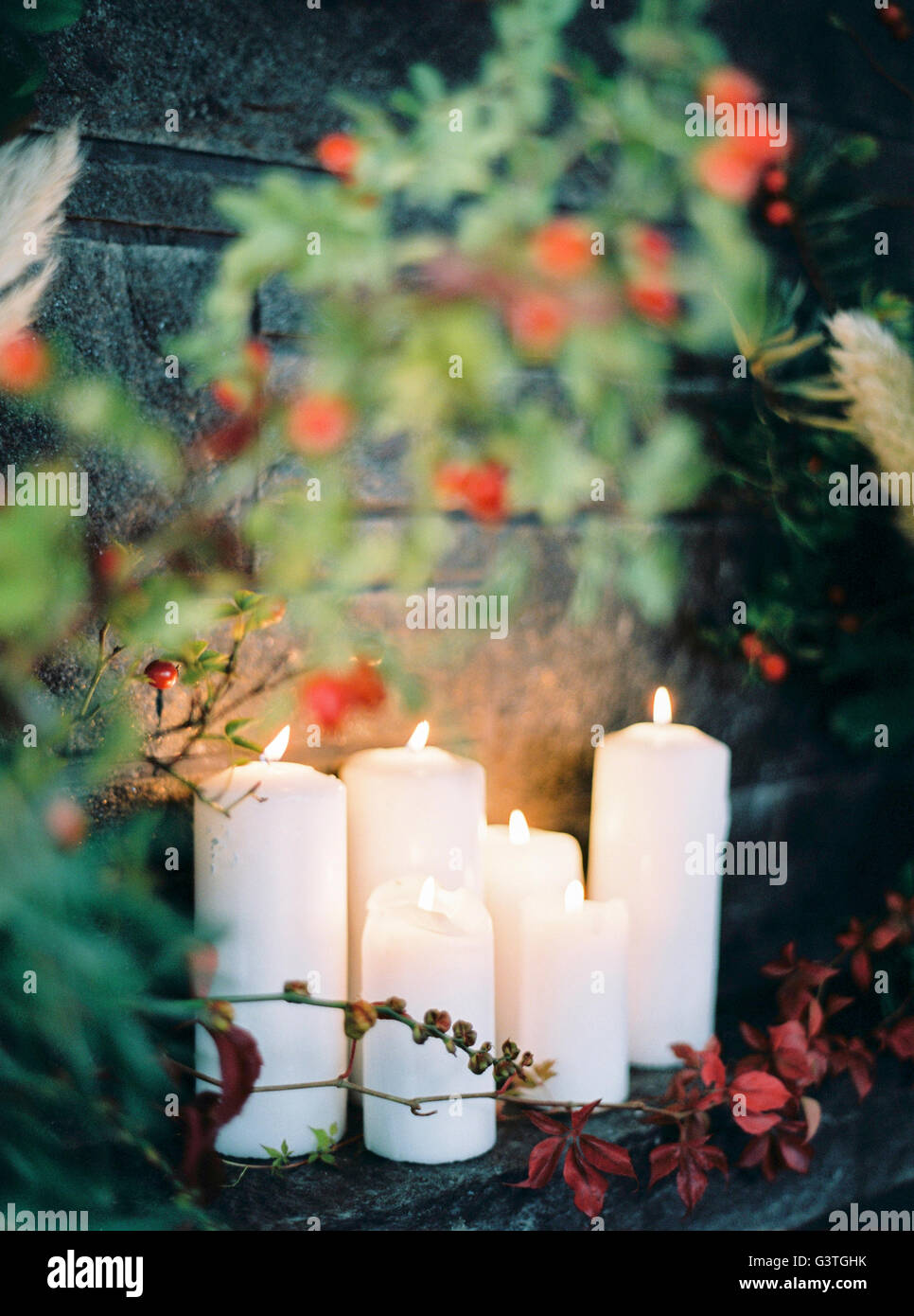 Sweden, White candles burning Stock Photo Alamy