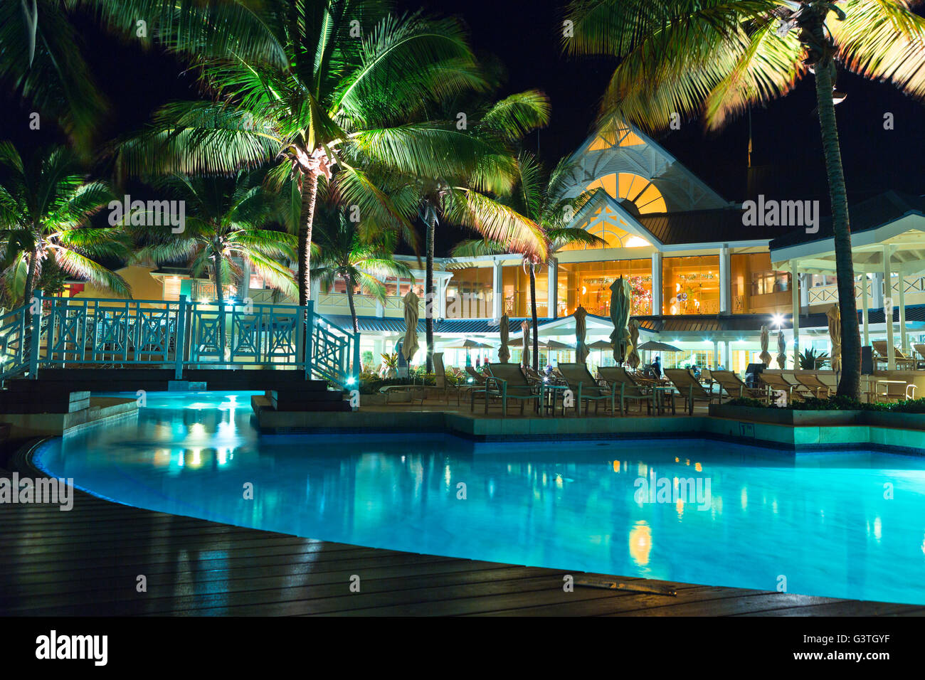 Trinidad and Tobago, Lowlands, Tobago Plantations Estate, View of illuminated holiday resort Stock Photo