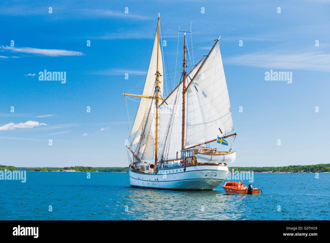 Sweden, Stockholm archipelago, Uppland, Ship in bay Stock Photo