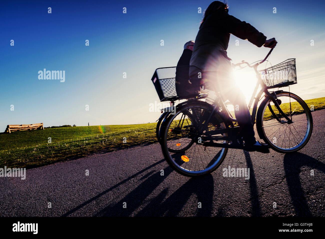 Sweden, Skane, Malmo, Ribersborg, Side-view of cyclists in park Stock Photo