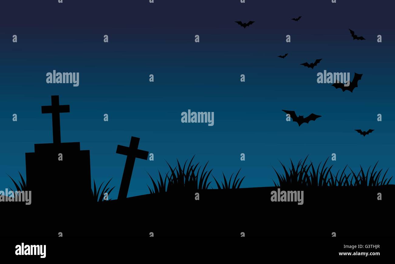Graves and bat halloween backgrounds Stock Vector