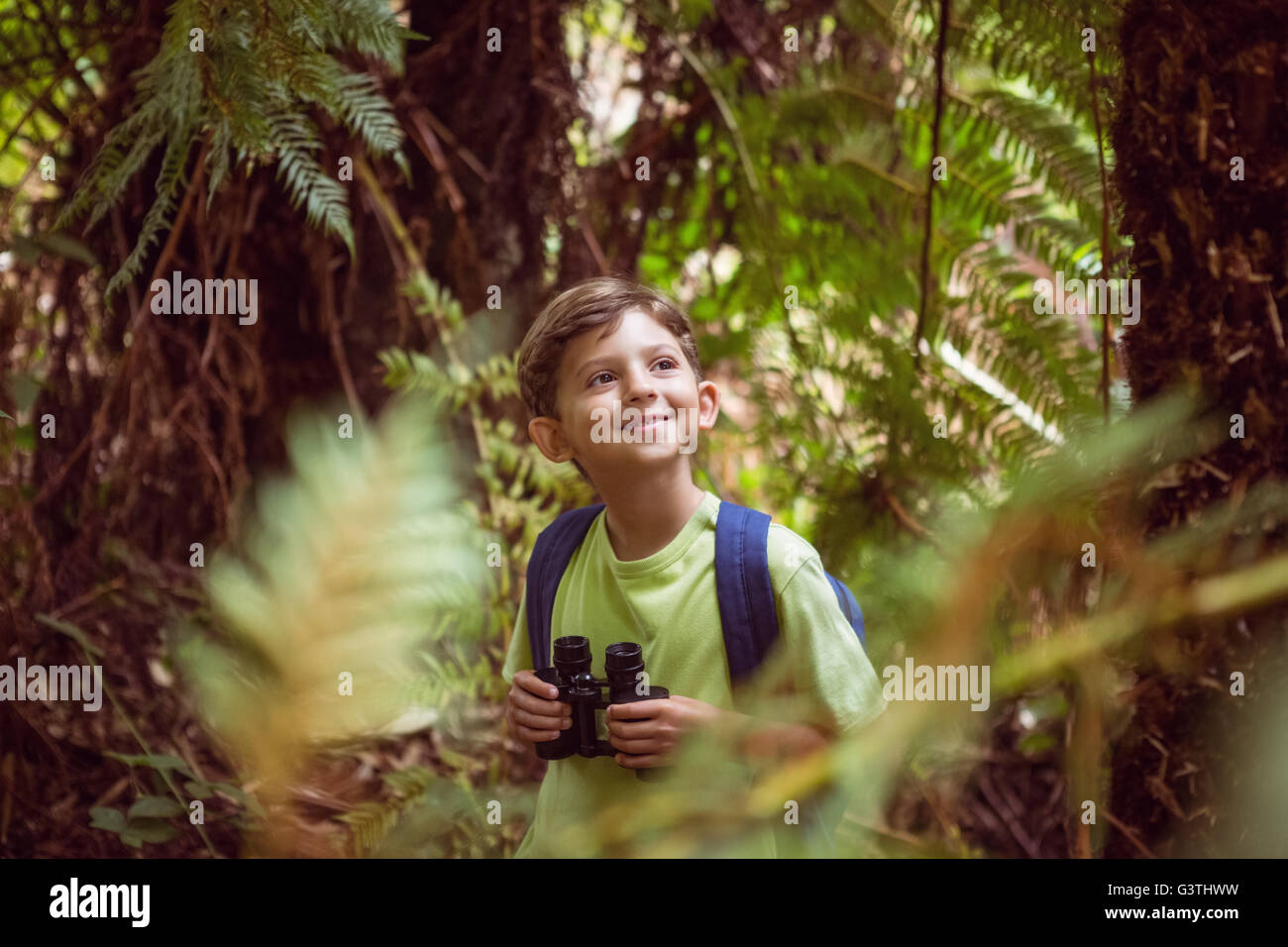 Little boy exploring in nature Stock Photo