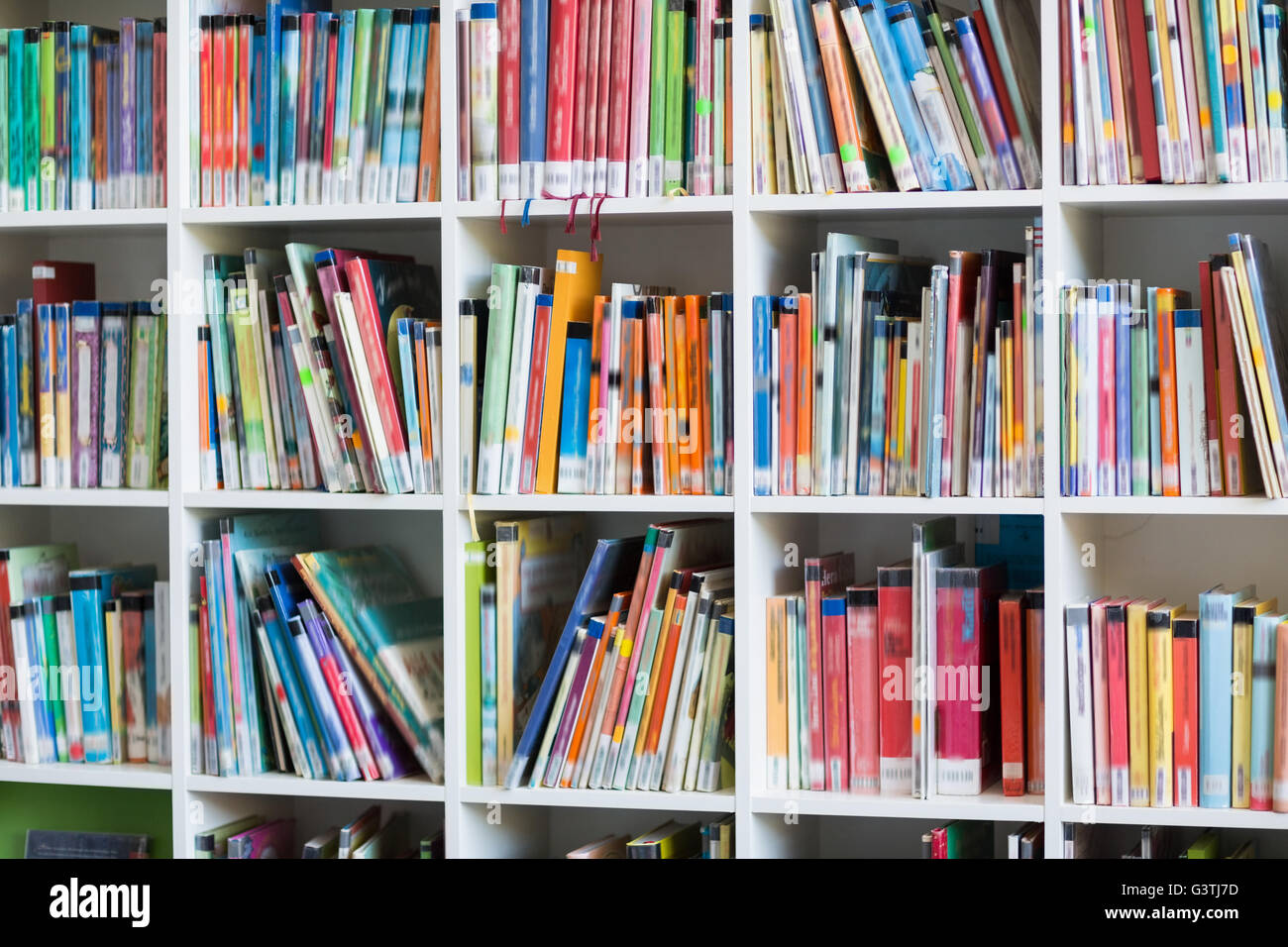 Front view of bookcase in library Stock Photo