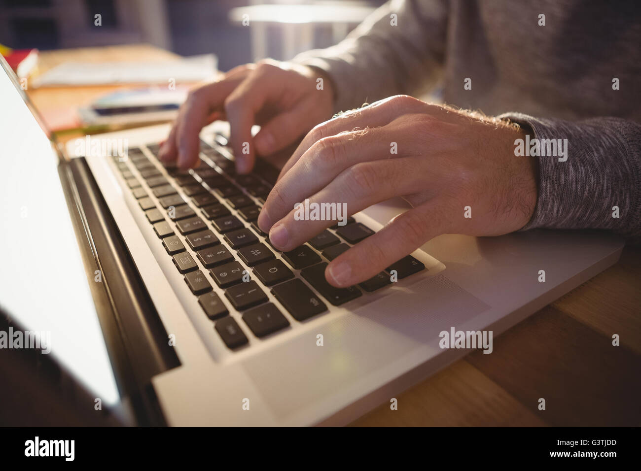 Hands typing on laptop Stock Photo