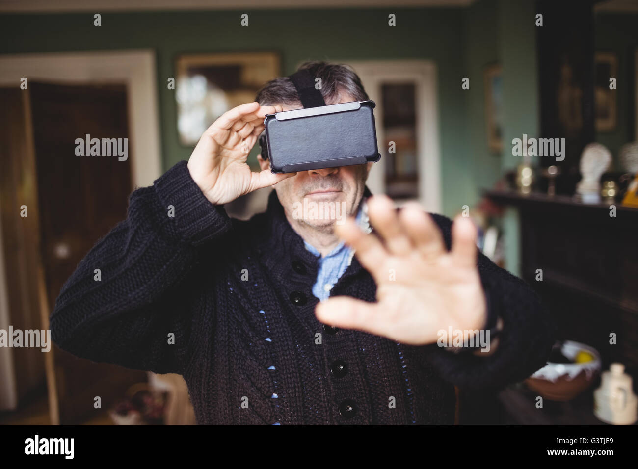 Casual man wearing smart glasses Stock Photo