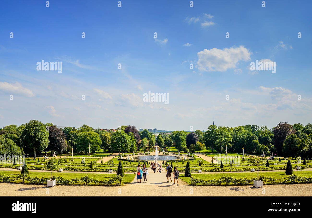 Germany, Brandenburg, Potsdam, Sanssouci Palace, Park with fountain Stock Photo