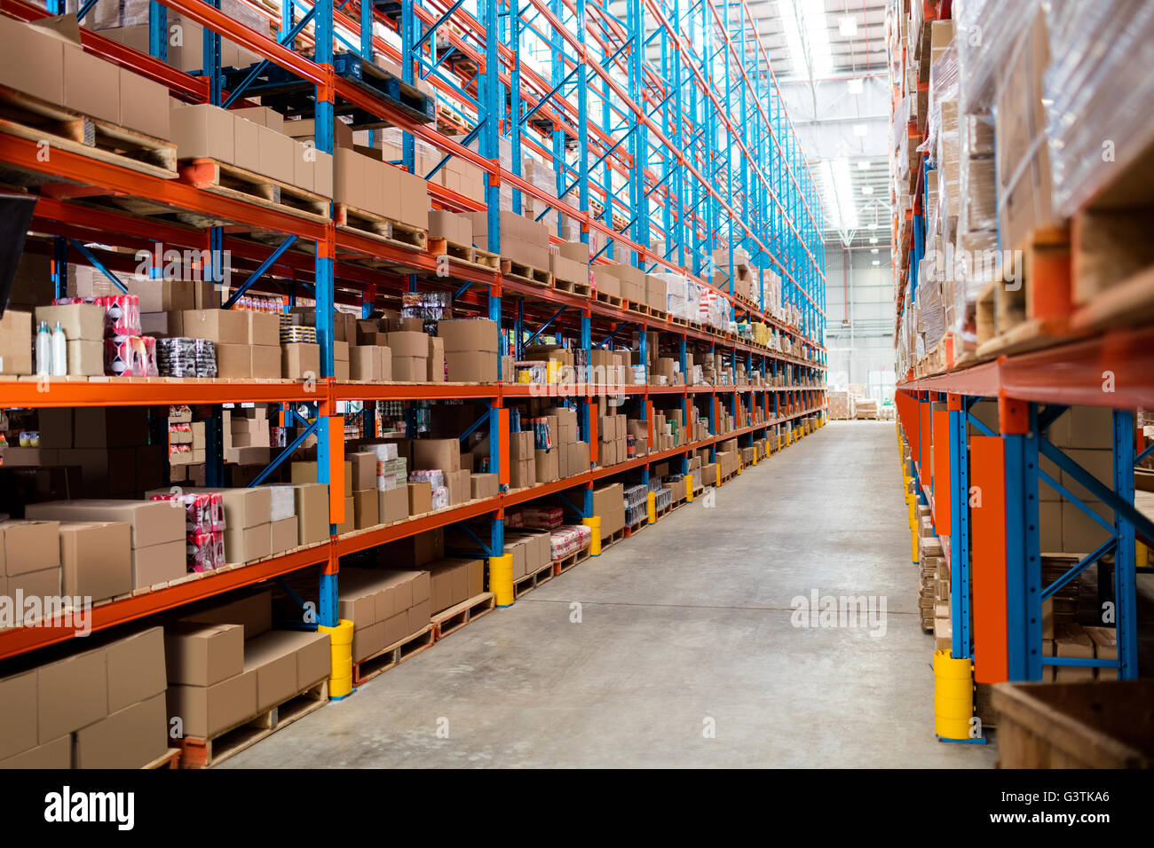 Front view of warehouse aisle Stock Photo