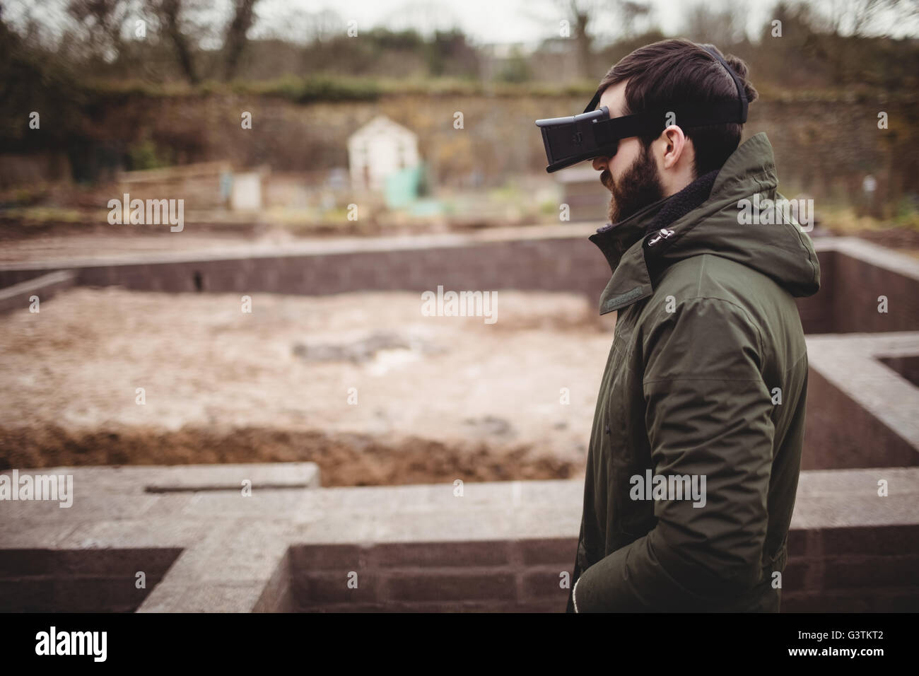 Profile view of hipster man wearing smart glasses Stock Photo