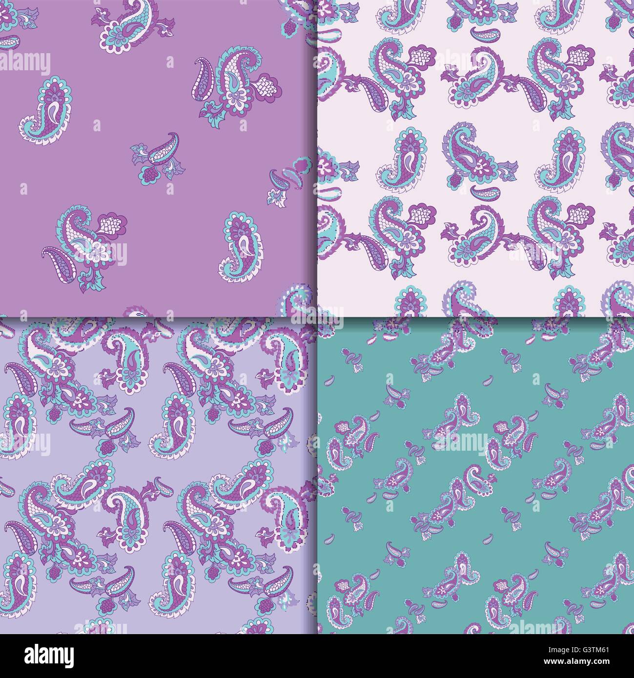 Vector illustration of seamless paisley pattern set Stock Vector Image ...