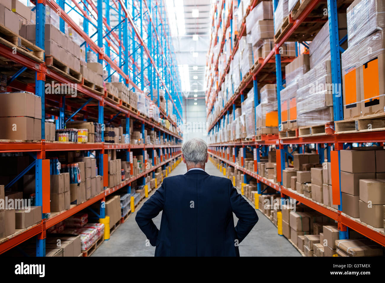 Warehouse manager turns back to the camera Stock Photo