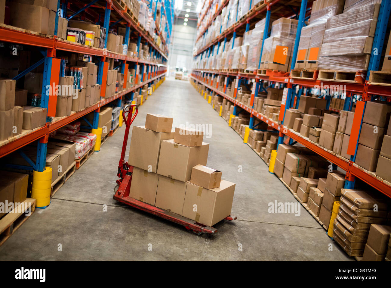 High angle view of warehouse aisle Stock Photo