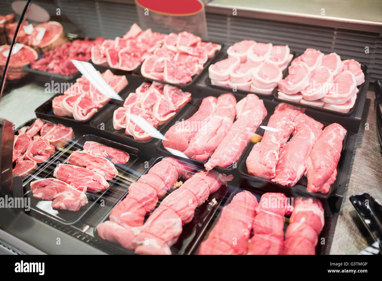 Sales counter with meat Stock Photo