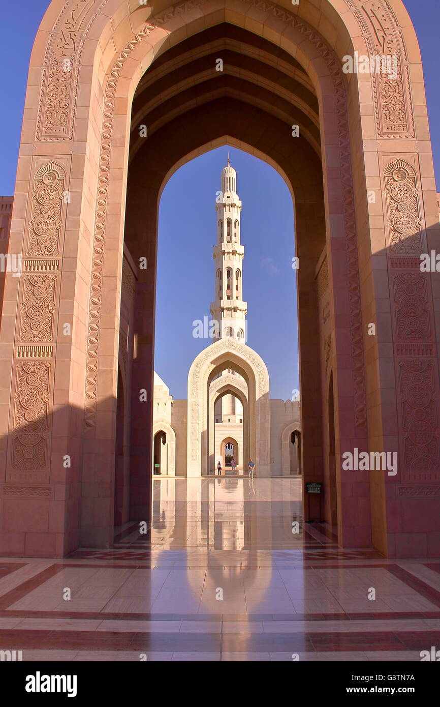 The main entrance of Sultan Qaboos Grand Mosque in Muscat, Oman Stock Photo