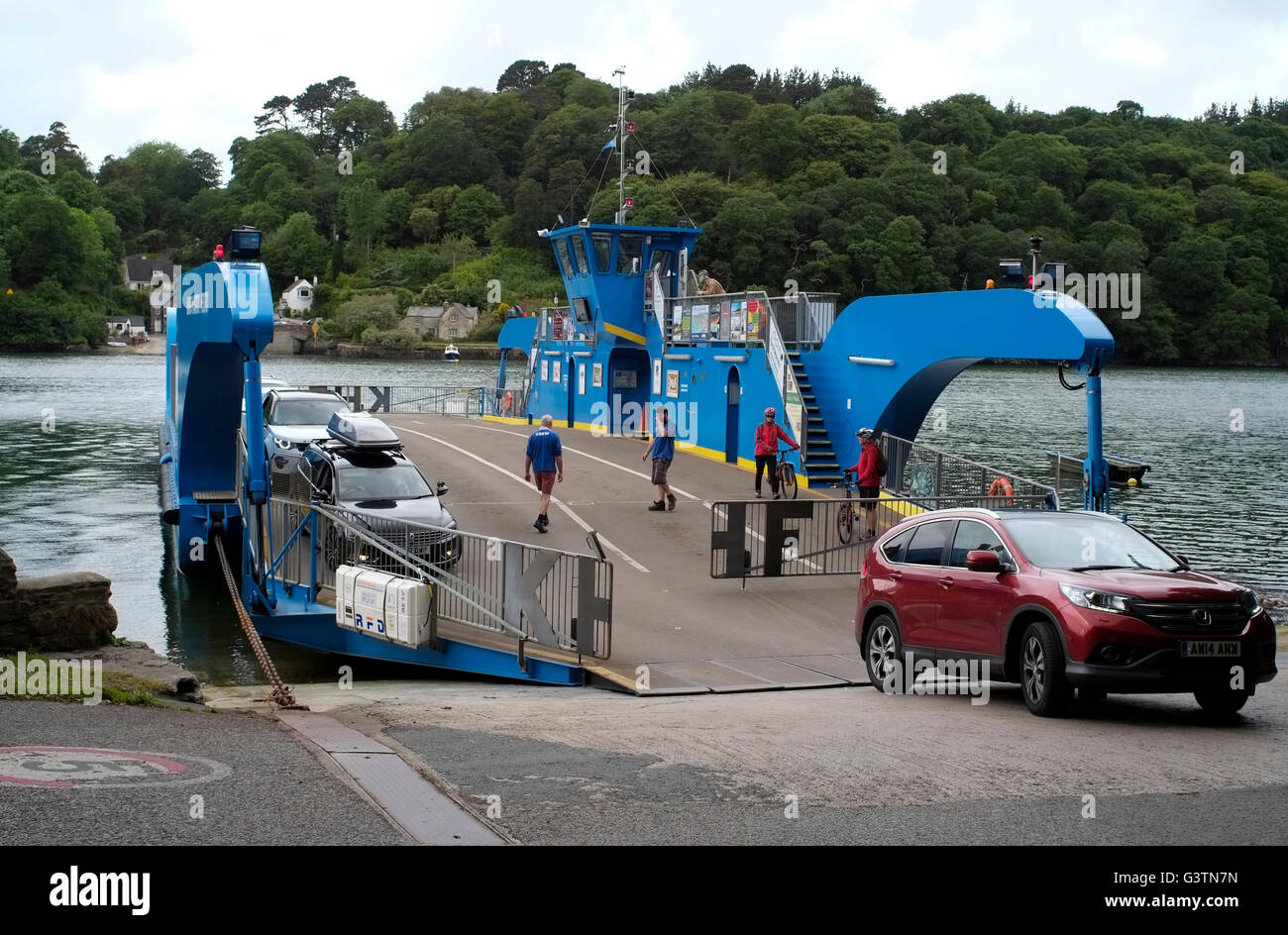 The King Harry Ferry crosses the Fal River, in Cornwall, Britain June 14, 2016. Copyright photograph - John Voos Stock Photo