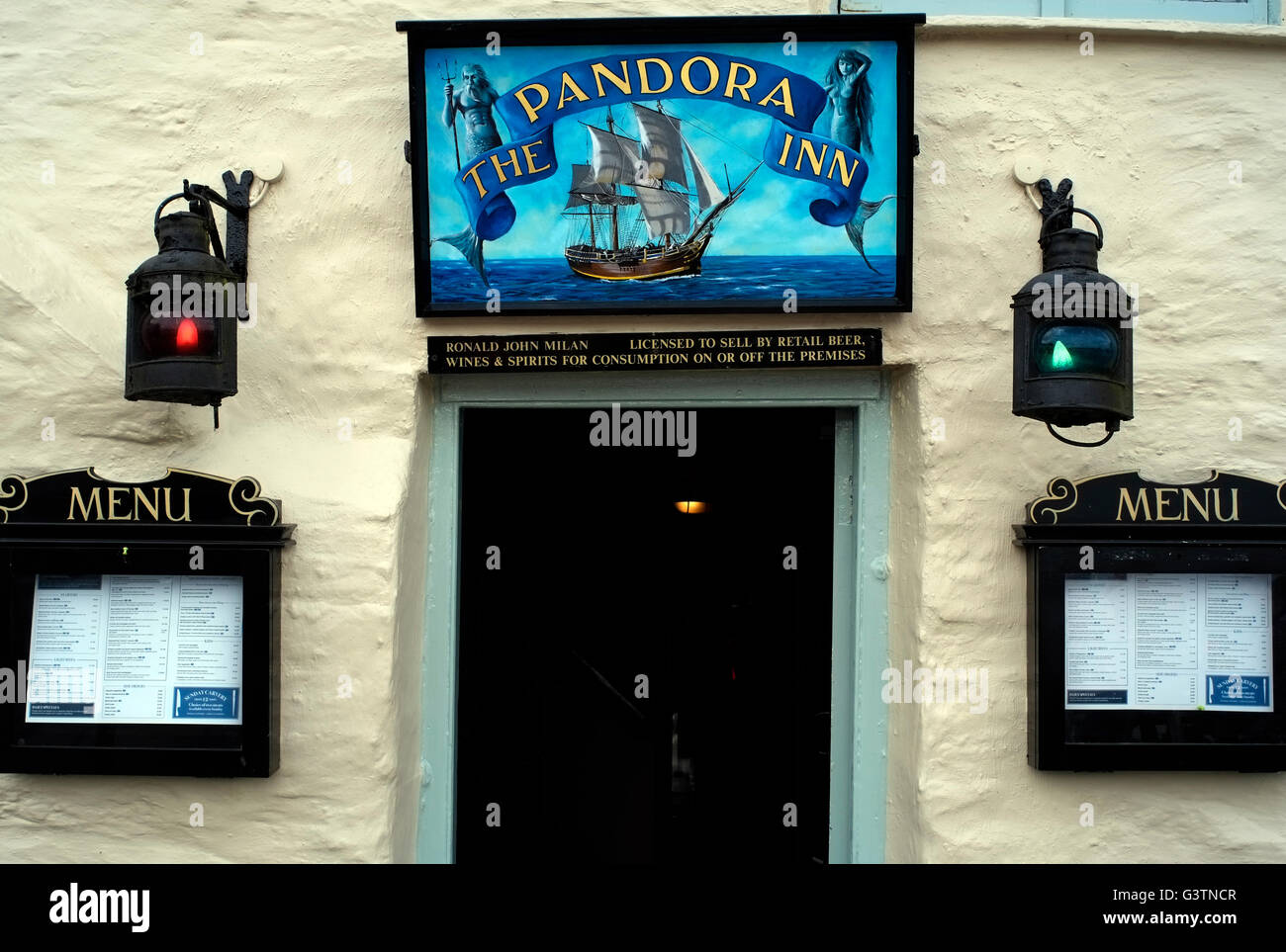 The Pandora Inn is seen,in Mylor, Falmouth, in Cornwall, Britain - Copyright photograph John Voos Stock Photo