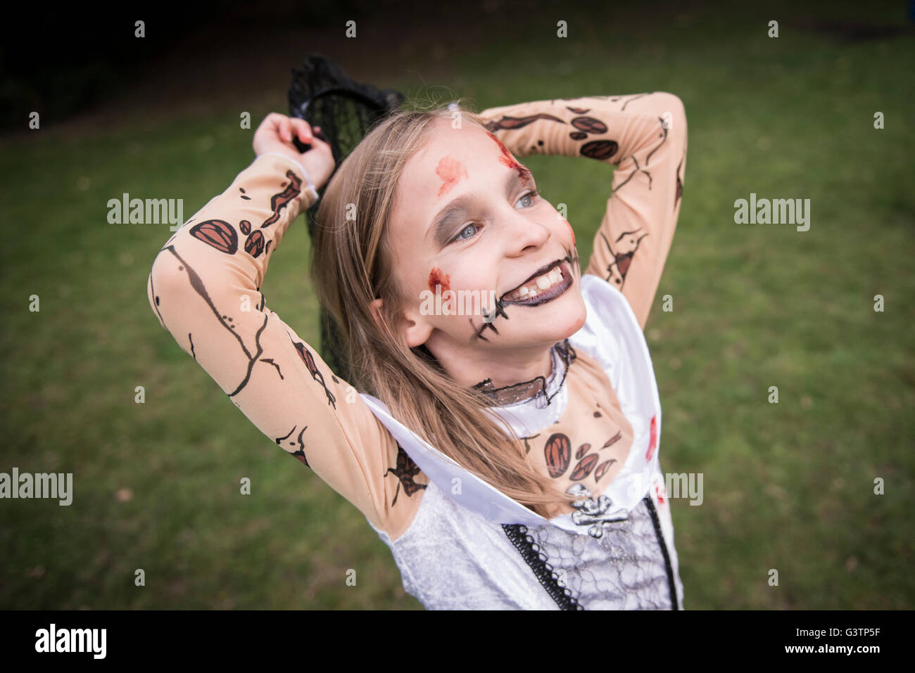 A child dressed in costume for Halloween Night. Stock Photo