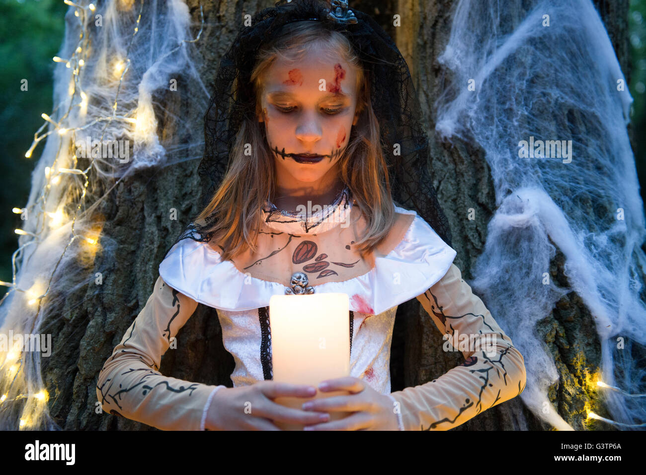 A child dressed in costume for Halloween Night. Stock Photo