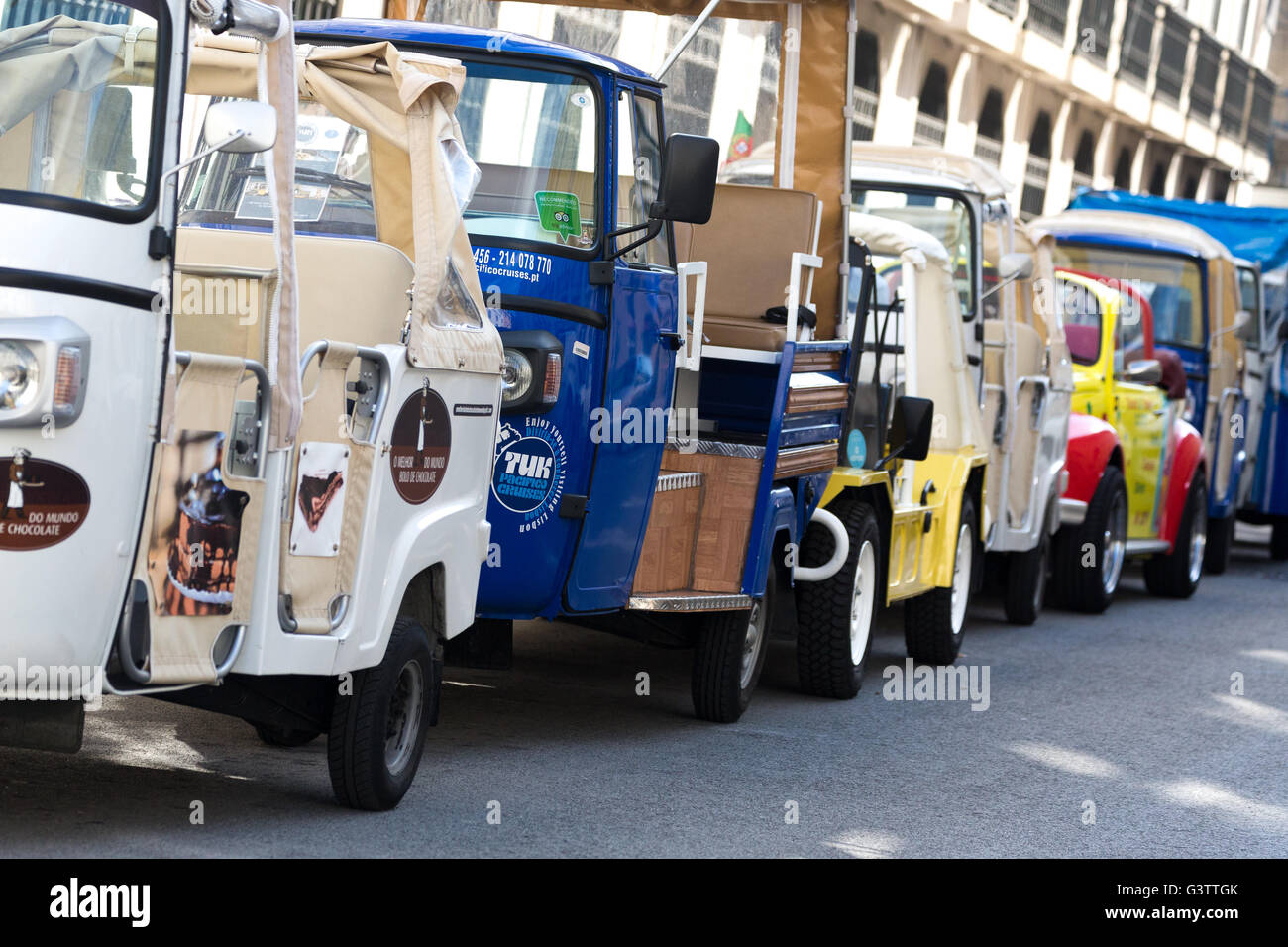 Vehicles parking on side street. Lisbon. portugal Stock Photo