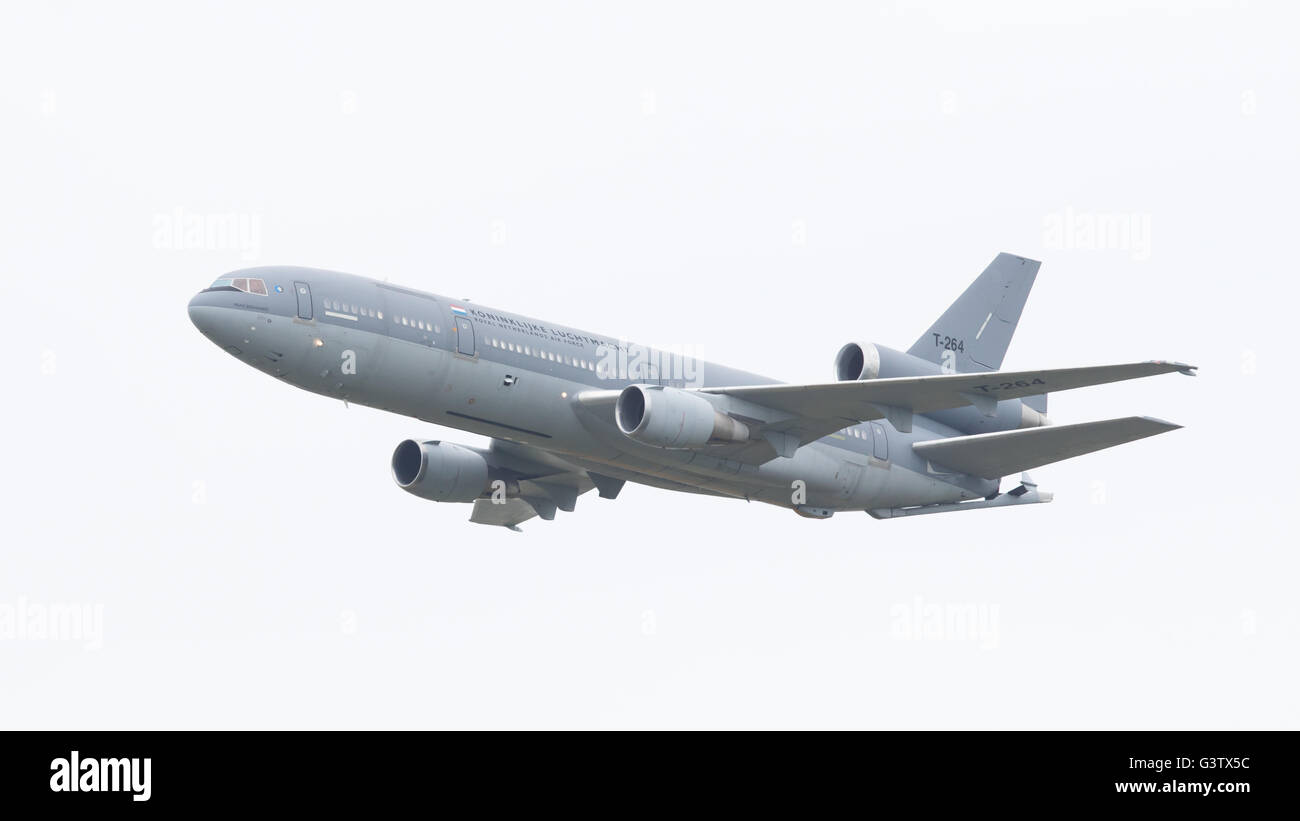 LEEUWARDEN, THE NETHERLANDS, JUNE 10, 2016: Royal Dutch Air Force McDonnell Douglas KDC-10-30CF during a demonstration at the Ro Stock Photo