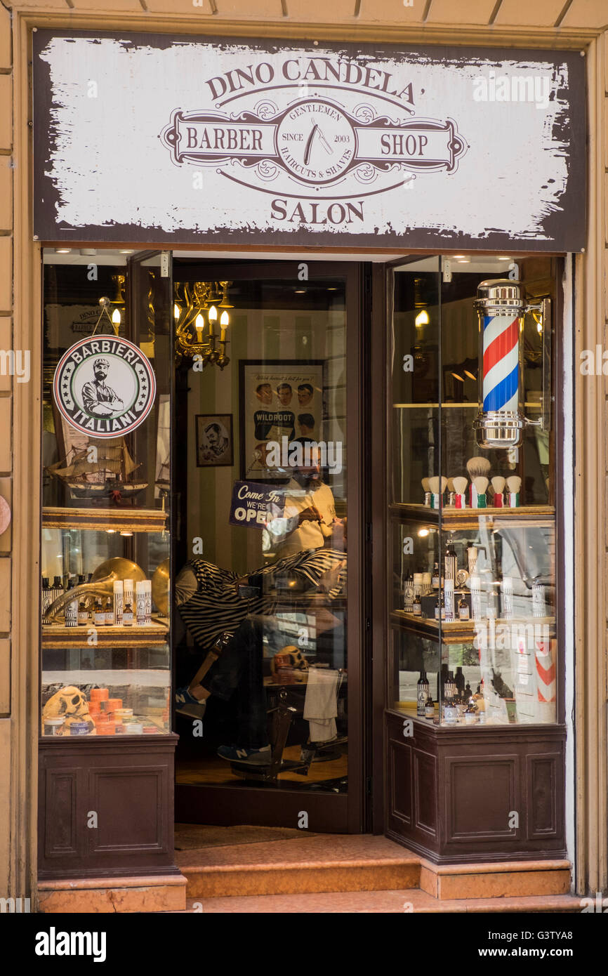 Dino Candela barber shop , salon, on Via Carbonesi, Bologna, Italy