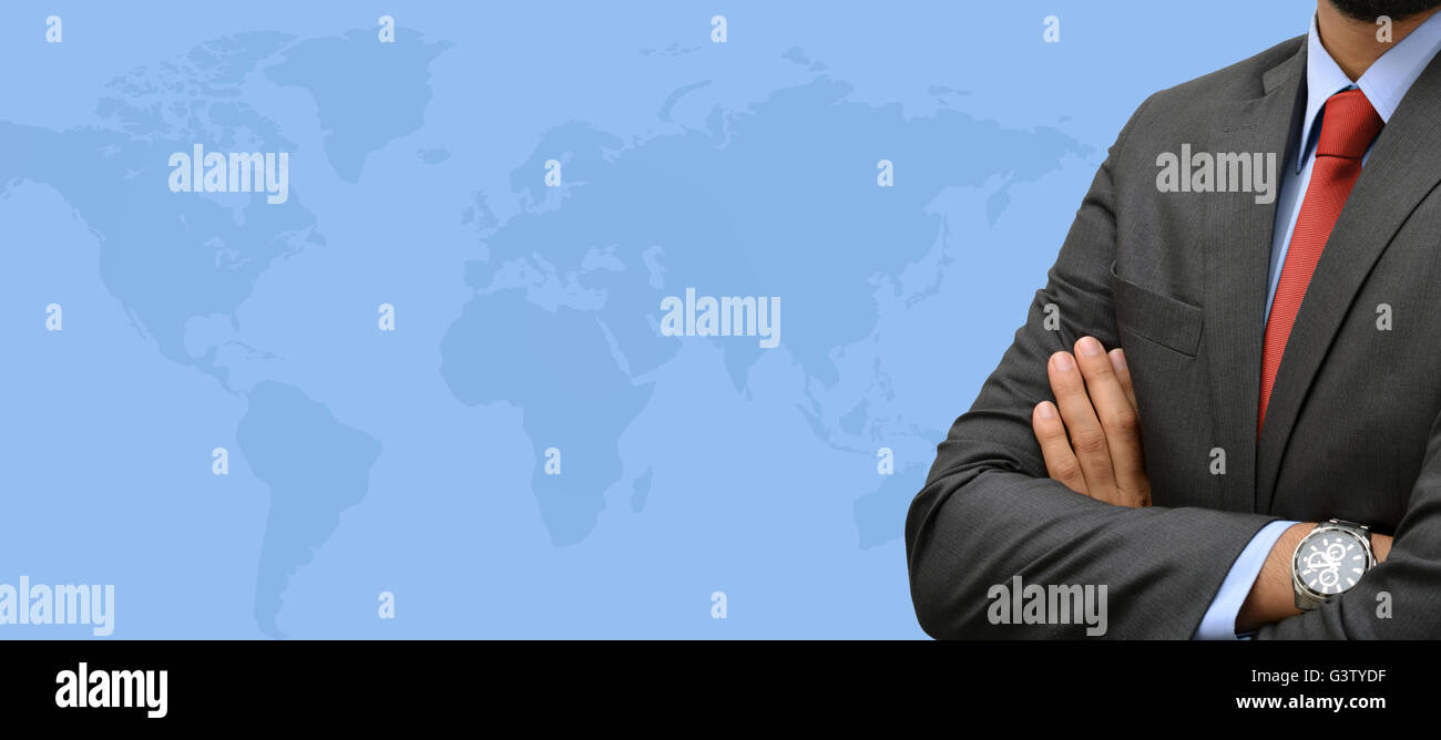 Professional with World map in banner template. Stock Photo
