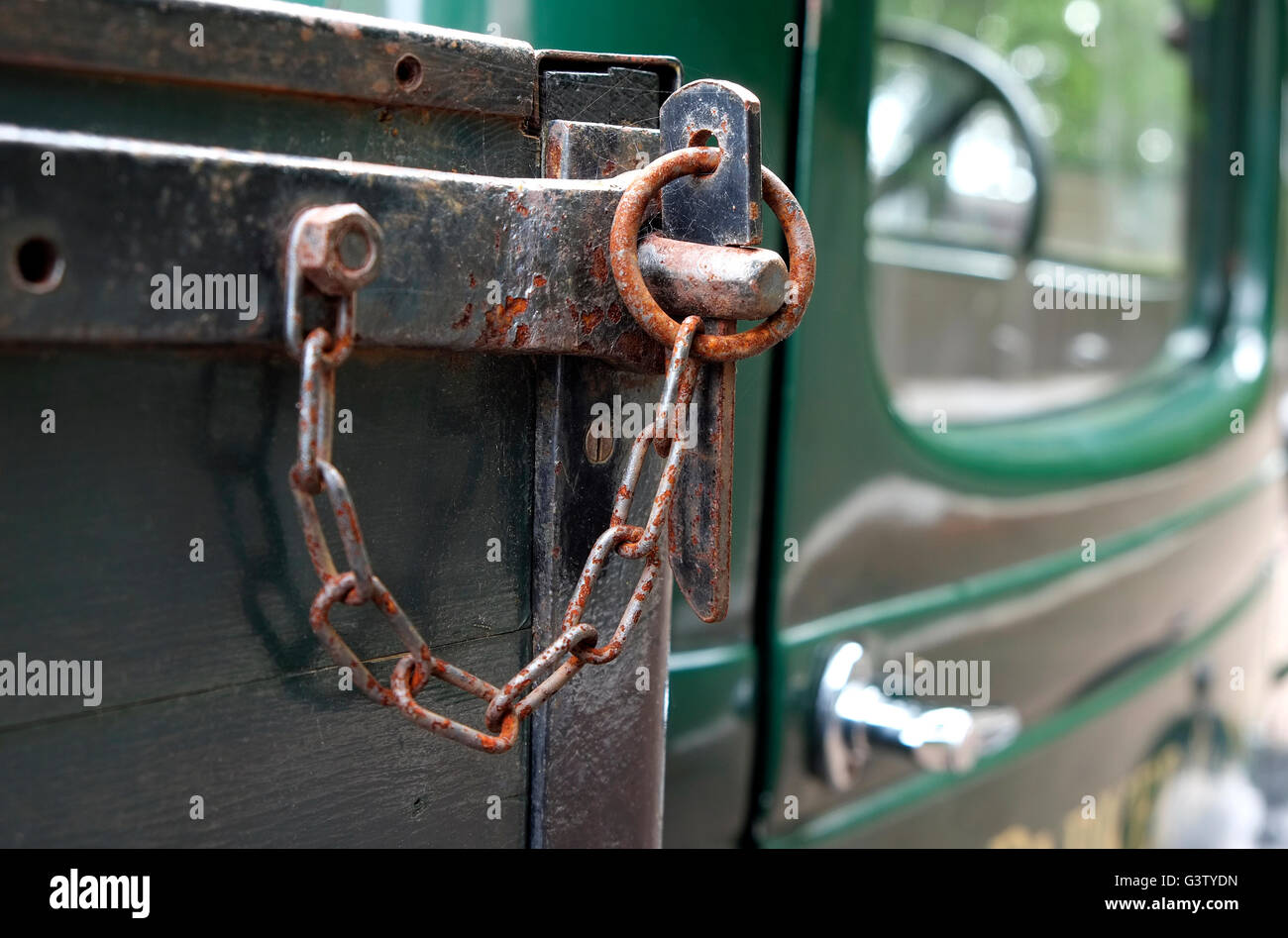 traditional style latch on old lorry Stock Photo