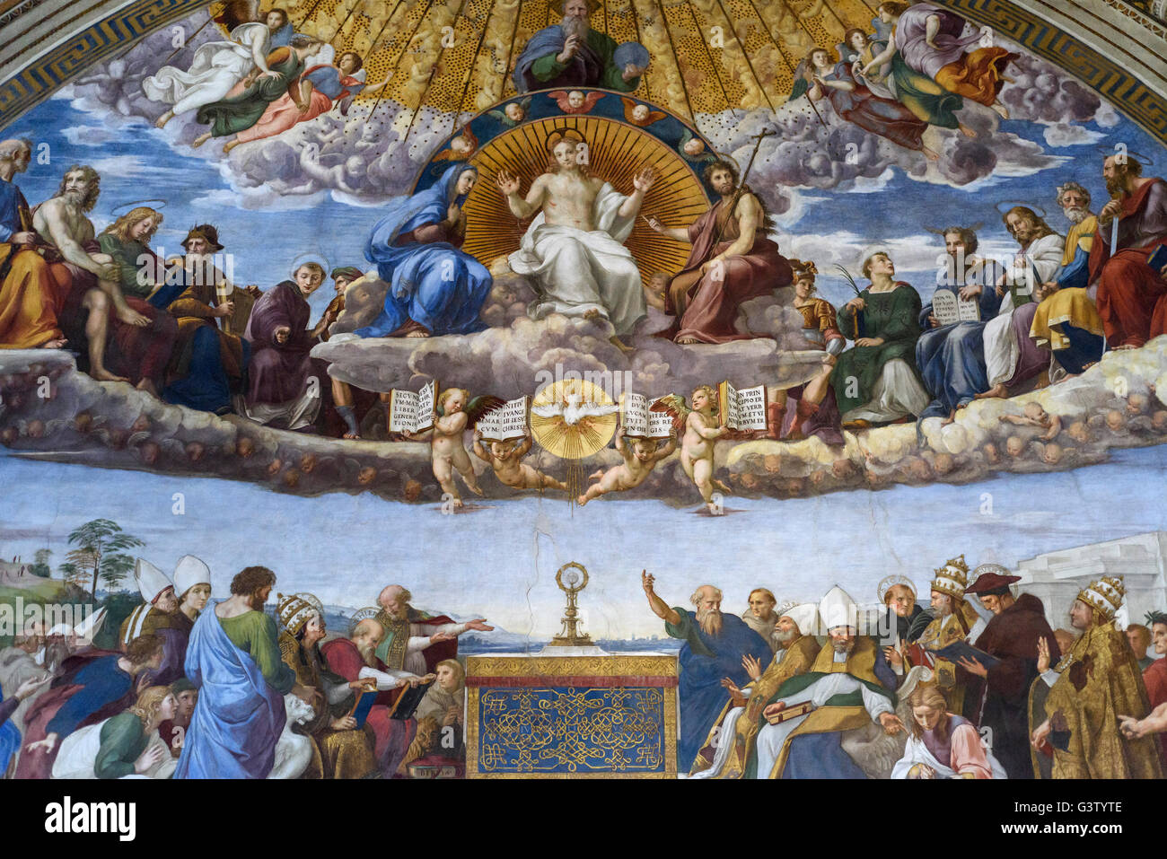 Rome. Italy.  Disputation of the Holy Sacrament (1509-10) fresco by Raphael, Vatican Museums.  Musei Vaticani. Stock Photo