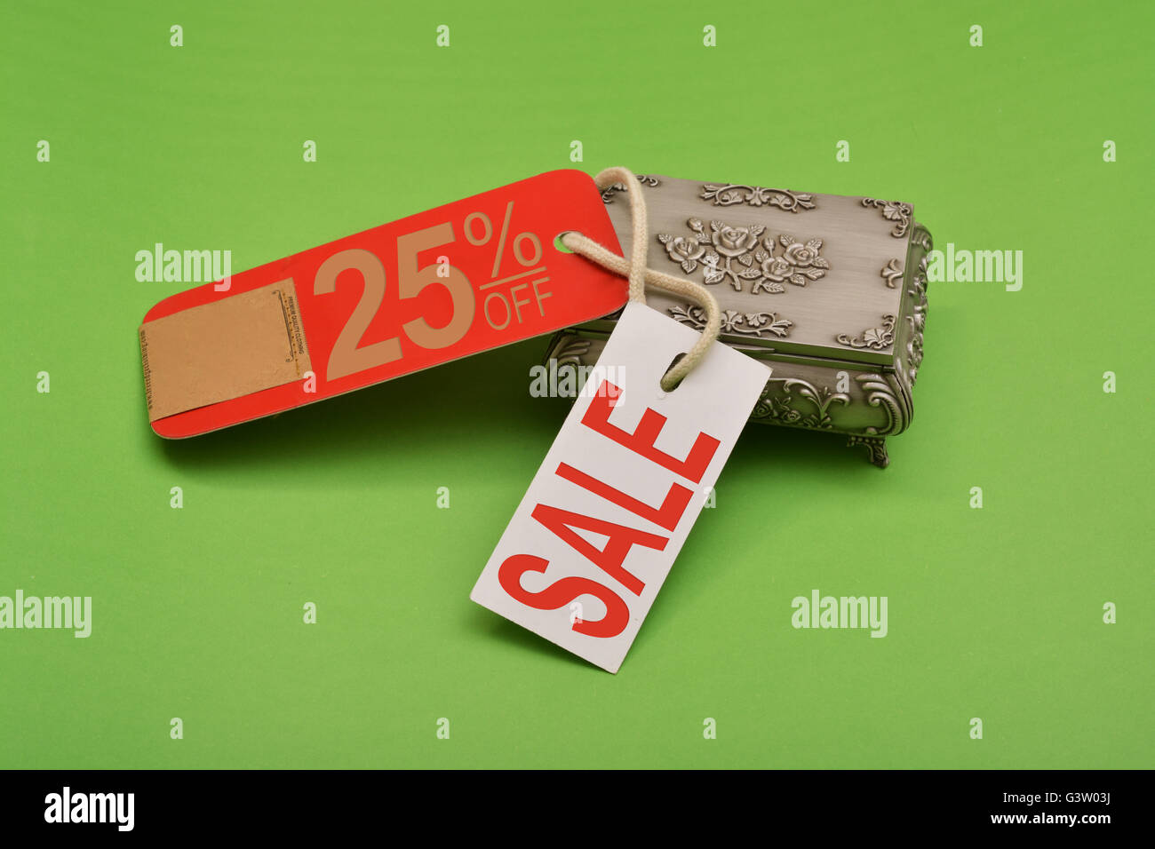 Sale Banner with Secret Box idea on green background Stock Photo Alamy
