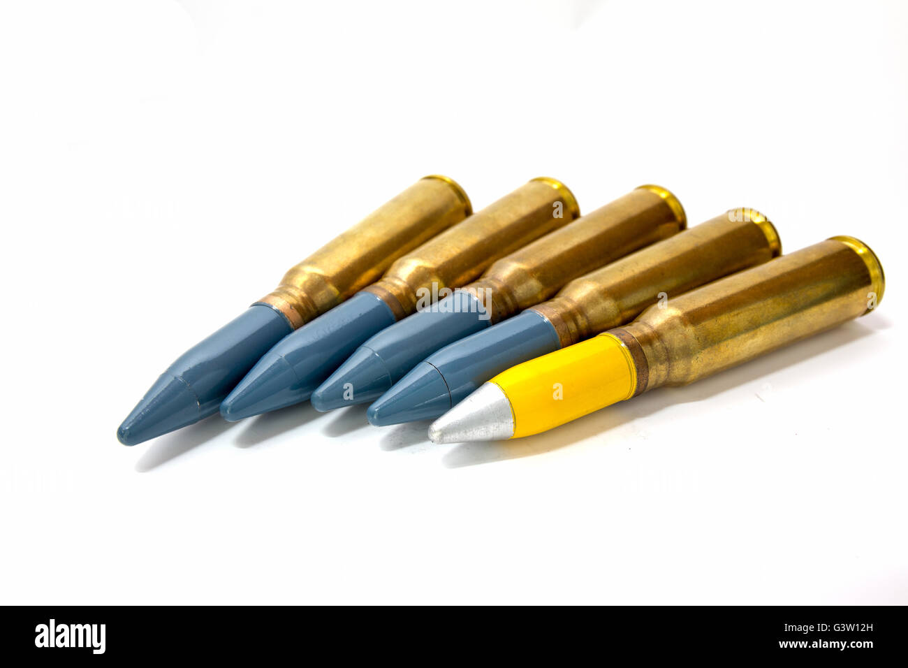 20 mm bullet of aircraft cannon isolated on white background Stock