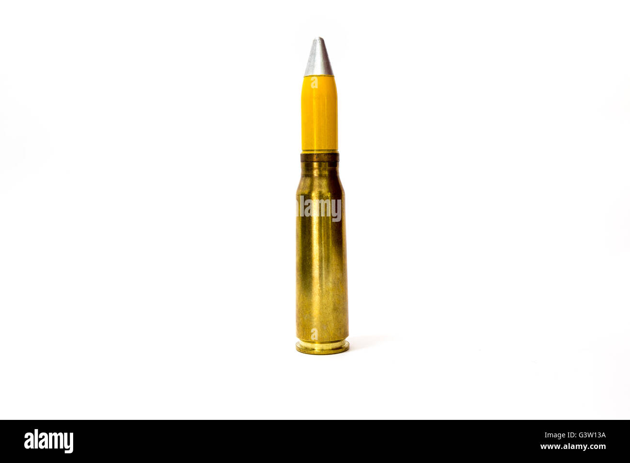 20 mm explosive bullet of aircraft machine gun isolated on white