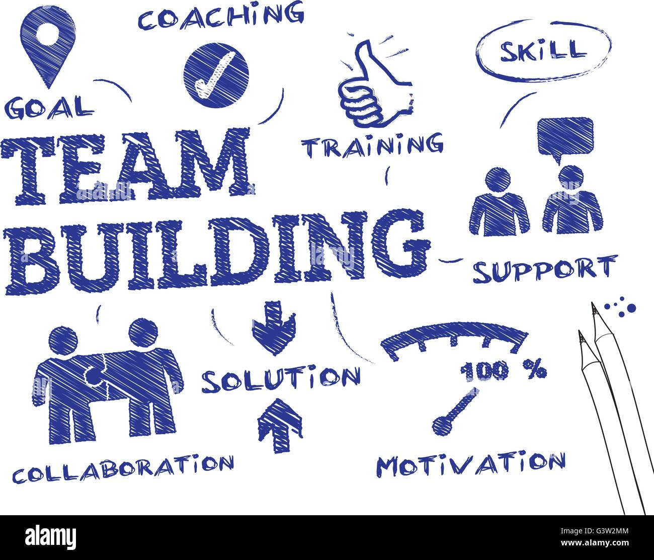 Team Building concept - chart with keywords and icons Stock Vector