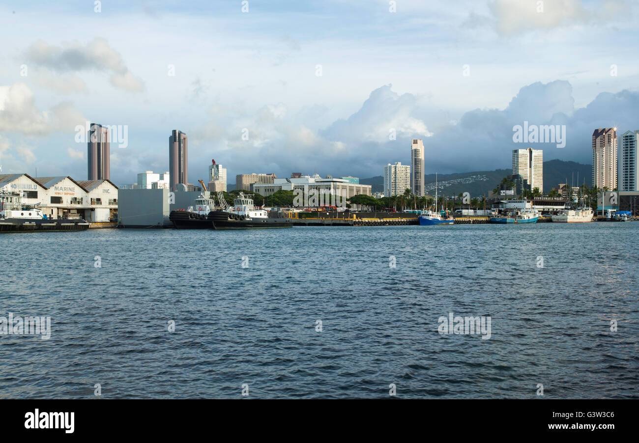 View of Kakaako Makai, Kewalo Basin, Marina, docks, harbor Stock Photo