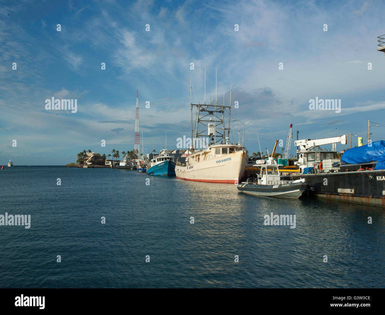 View of Kakaako Makai, Kewalo Basin, Marina, docks, harbor Stock Photo