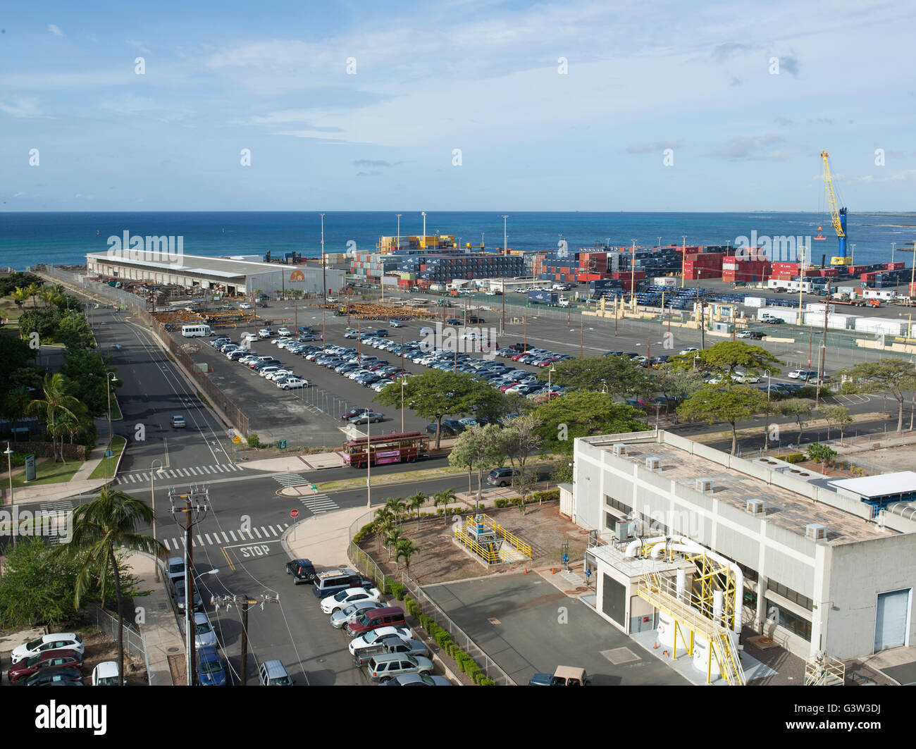 View of Kakaako Makai, Kewalo Basin, Marina, docks, harbor Stock Photo